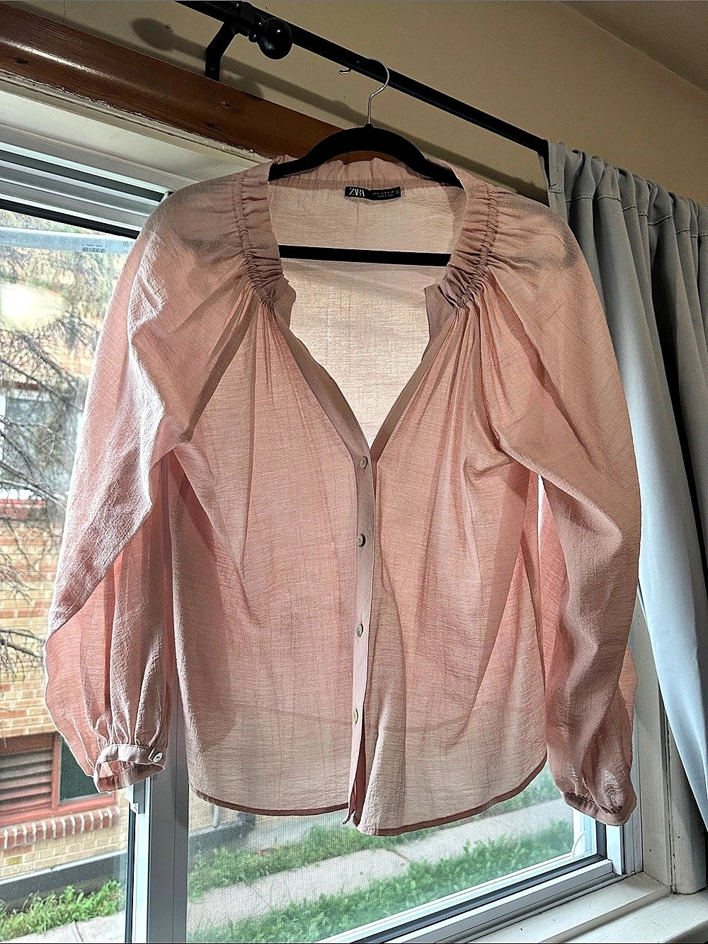 Zara Sheer Blouse in Pink Size Small Like New